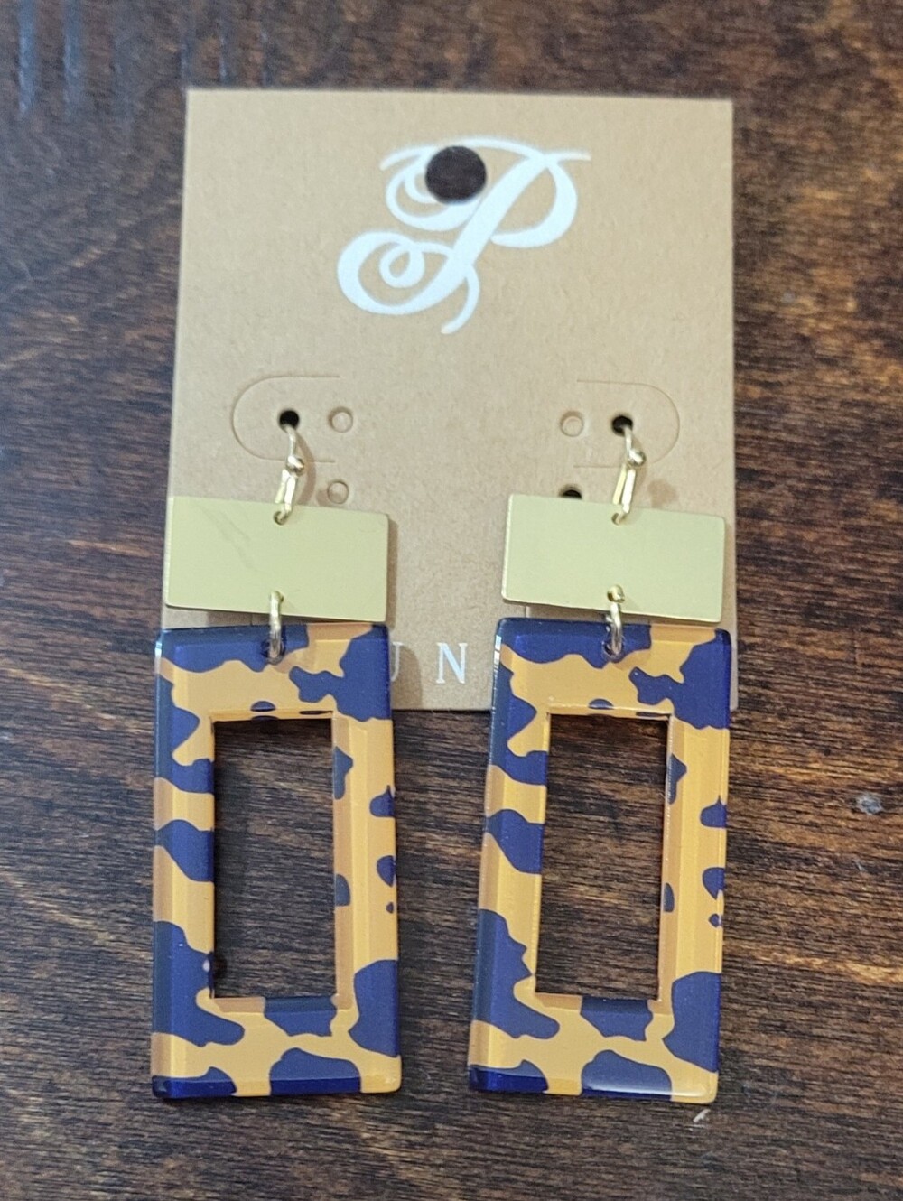 (12) PLUNDER Gold-Tone Navy Blue/Orange Acrylic Earrings